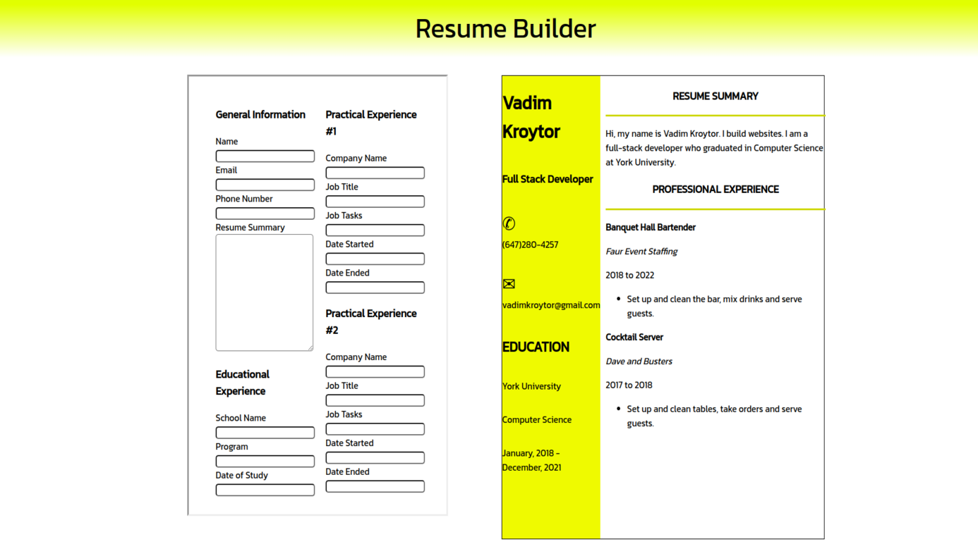 React Resume Builder Screenshot